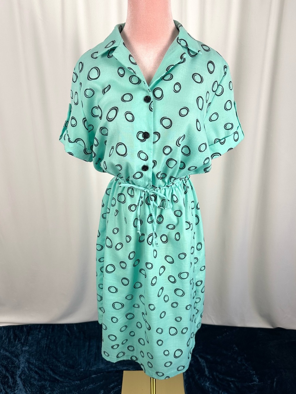 Vintage David Bradley Mint Abstract Polka Dot Print Shirt Dress M/L - Picture 16 of 16
